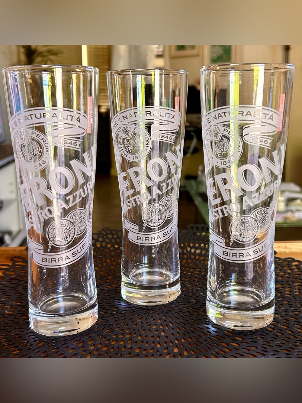 3 Peroni Nastro Azzurro Italian Beer Pilsner Glasses 0.4L 20oz